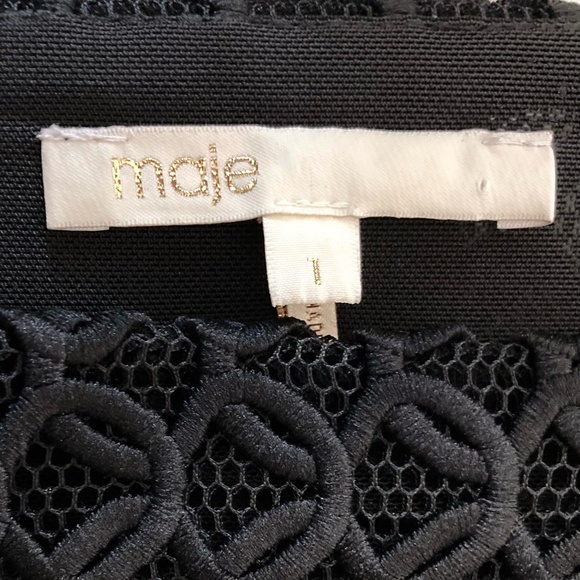 MAJE Ringo Basket Weave Lace Fit & Flare Dress Paris Sleeveless Black - Picture 4 of 11